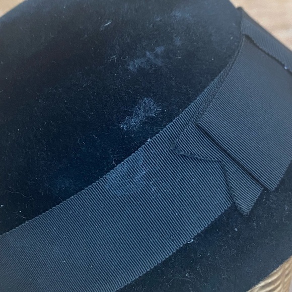Vintage Womens Black Real Fur Veloured Bowler Hat With Bow Size Medium 50s/60s main image 7